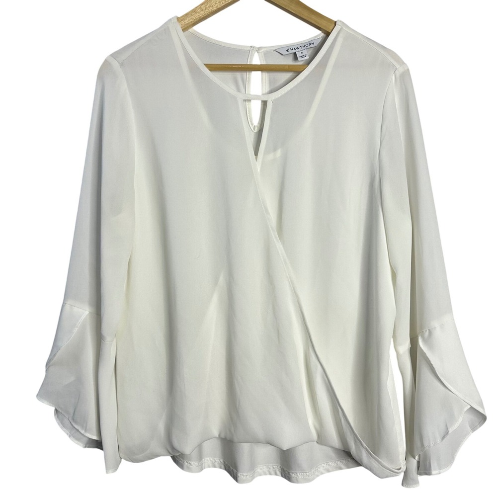 41 Hawthorn Ivory Wrap Front Bell Sleeve Blouse Medium Boho Cottagecore Luxury